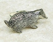 Badger Ring. Antiqued Pewter Silver Plated Ring
