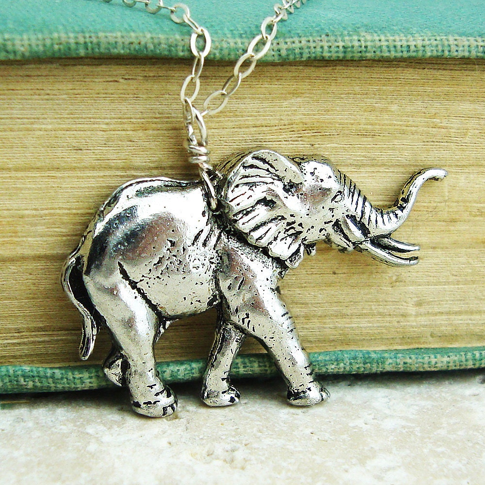 Elephant Necklace. Antiqued Pewter and Sterling Silver Necklace