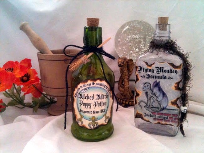 Wicked Witch POPPY potion poison bottles FLYING Monkey OZ Halloween alchemy