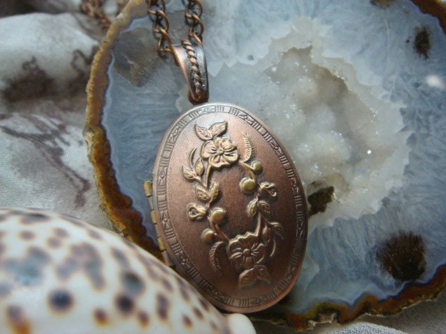 Floral Copper Locket Necklace
