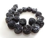 1/2 STRAND----Sparkling Jet Black Druzy Coin Nuggets