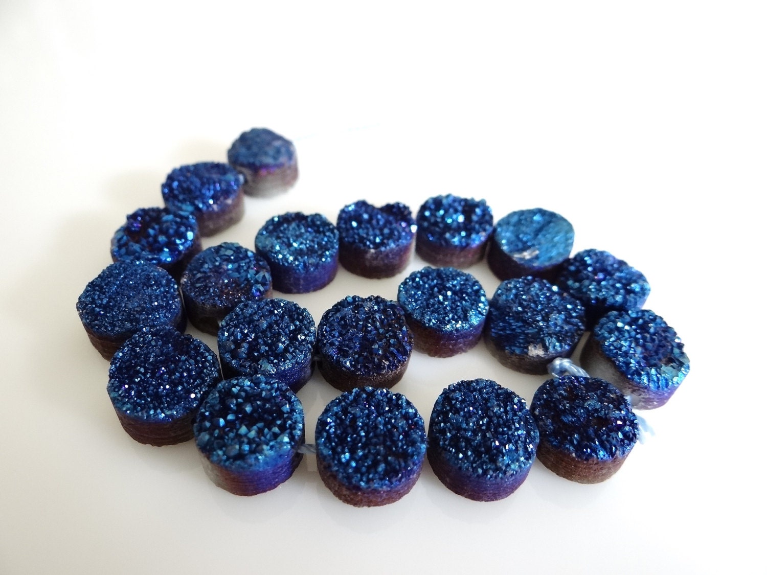 1/2 STRAND----Sparkling Titanium Blue Druzy Coin Nuggets