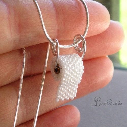 Toilet Paper necklace with spiral dangle, sterling silver necklace, 18 inches, allow 2-3 weeks before shipping