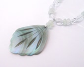 Shell Pendant Necklace, Prehnite Quartz Fluorite Gemstones in Sterling Silver, Mermaid