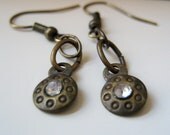 Crystal Shield Earrings Rustic Brass Lightweight
