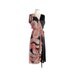 SALE Vintage 70s Disco Wraparound Dress Peach Pink Floral Chiffon Black Jersey