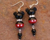 Disneyland California SRA Lampwork Disney Inspired Mickey Minnie Mouse Style DeSIGNeR EaRRiNgs Black N Red