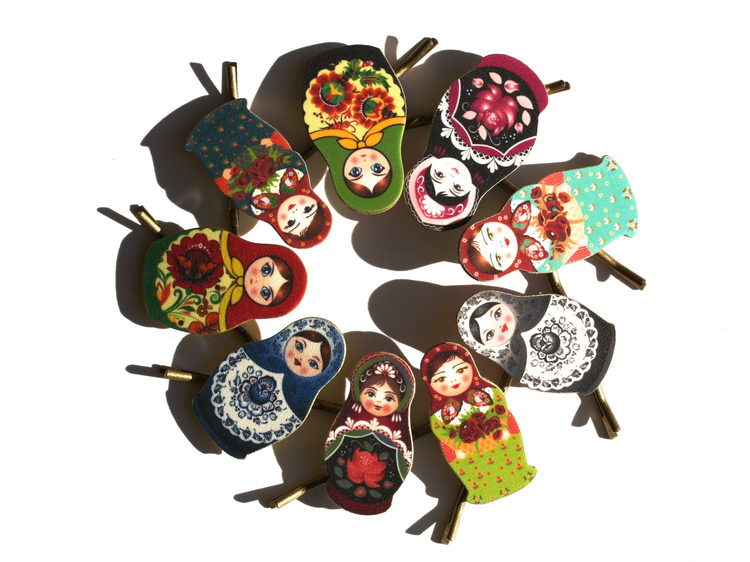 Russian Folk Art Matroyshka Babushka Doll Bobby Pins