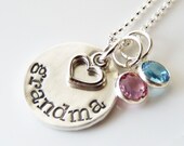Grandmother Grandma Nana Necklace with Two Birthstones