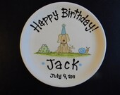 Birthday Plate - Colorful Personalized Puppy Dog 12 Inch Ceramic Special Day Plate