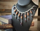 Upcycled Copper & Hardware Necklace and Earrings with Purple Crystal Accents