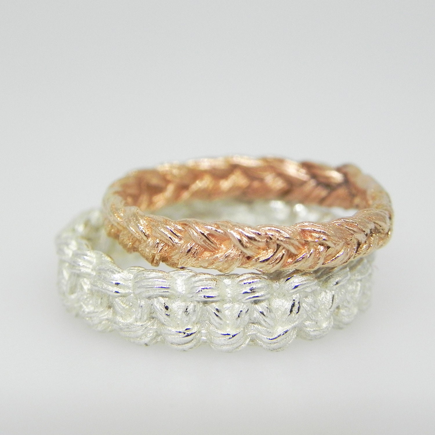 Braided Infinity Ring and Square Knot Wedding Band Set