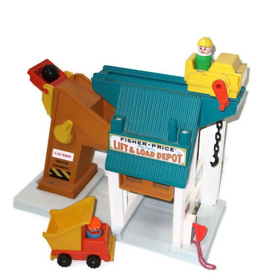 Vintage Fisher Price Lift and Load Depot Playset 1976 Vintage Fisher Price Playset Toy for Children