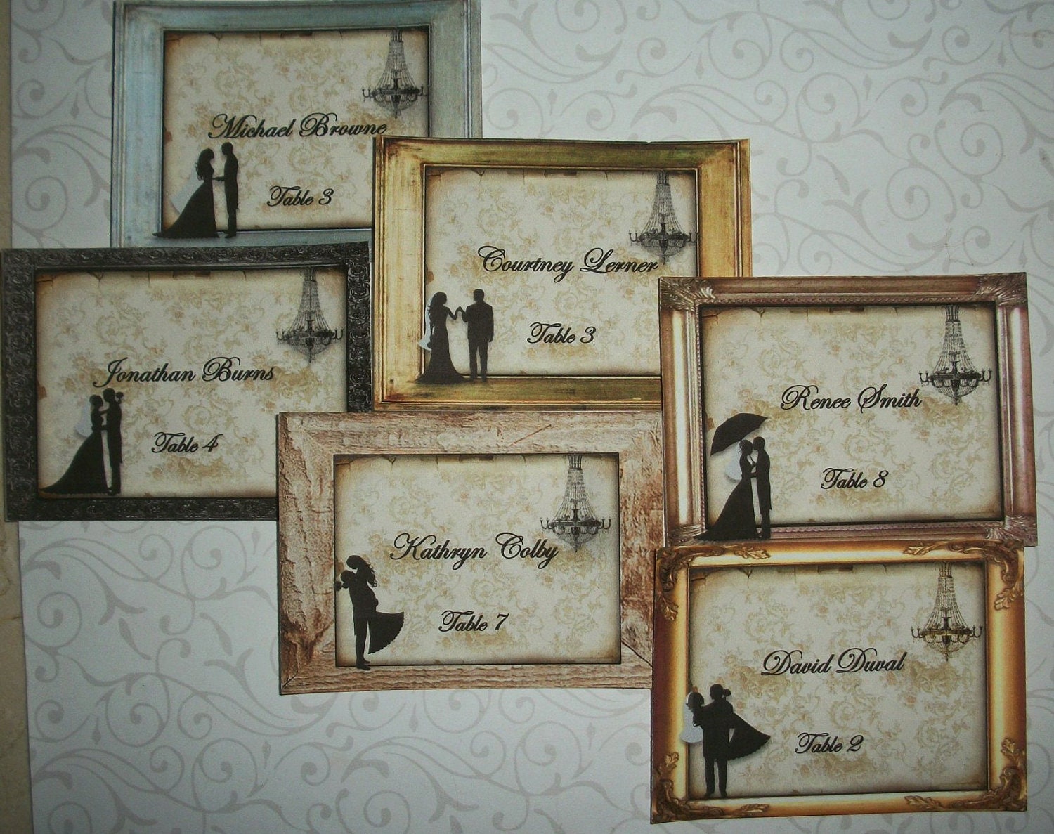 WEDDING PLACECARDS - Silhouettes - Rustic - Elegant - Shabby Chic - Personalized Placecards - Set of 25 - Uncut -  WSP 345