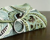 Jewelry Roll Travel Organizer Clutch - Blue and Green Paisley