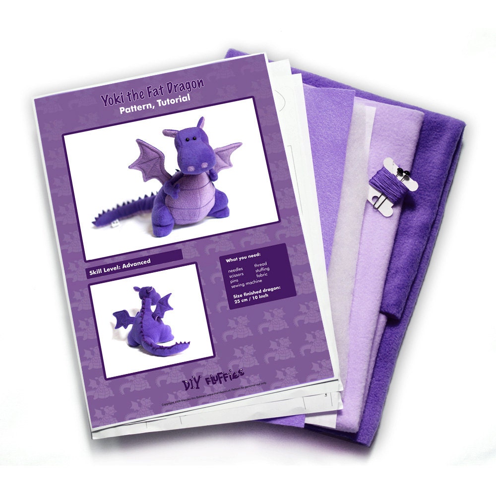 Yoki the Dragon sewing craft KIT diy - purple
