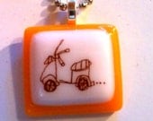 moped vespa glass fused necklace handmade