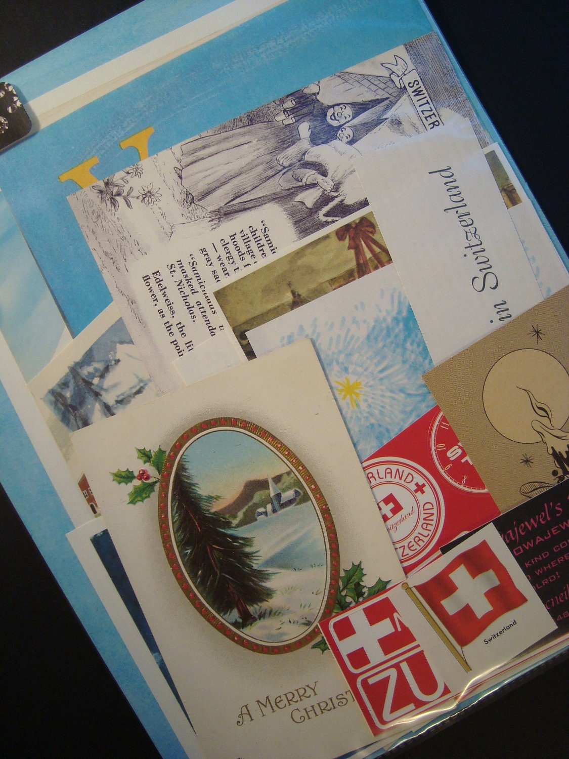 Christmas in Switzerland Vintage Collage and Scrapbook Travel Kit Number 1621f