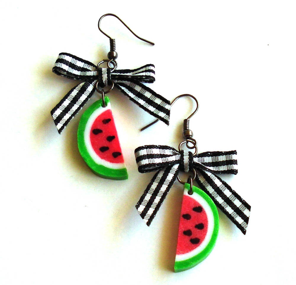 Watermelon Slice and Ribbon Earrings