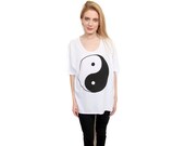 Yin yang slouchy loose white shirt Free Size