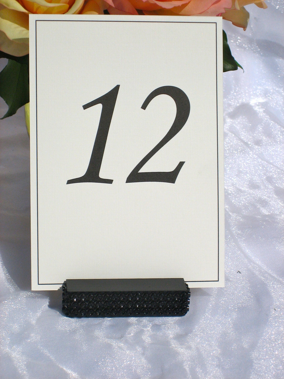 Ivory  Linen Table Number Sign with Black Border ( 5 x7)- Set of 10 (Table 1 thru Table 10)