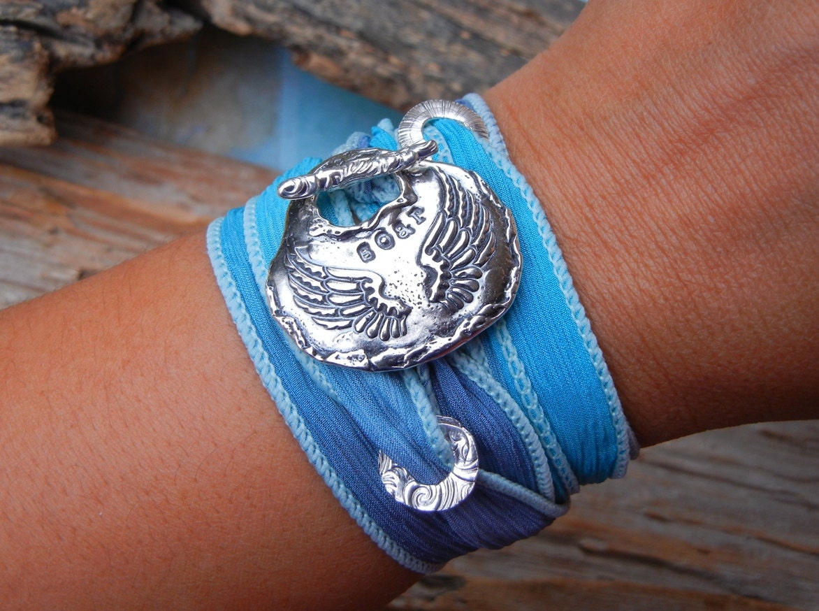 Angel Jewelry, Wings Silk Wrap Bracelet, Soar, STERLING Silver READY to SHIP Gift, Angel Wings Jewelry, Inspirational Gift for Women