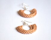 Crochet hoop earrings beige cream fan dangle wine glass charm handmade Birthday winter autumn custom colours gift for her Christmas