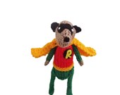 Meerkat Robin, scif superhero sidekick, Batman's friend, knitted meerkat, Robin Meercat