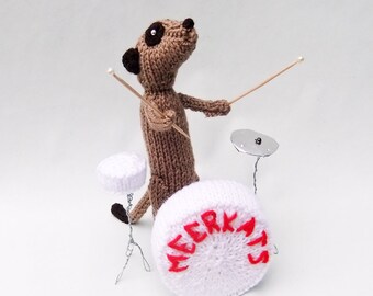 Meerkat drummer, knitted drumkit, musician meerkat, percussion, percussionist