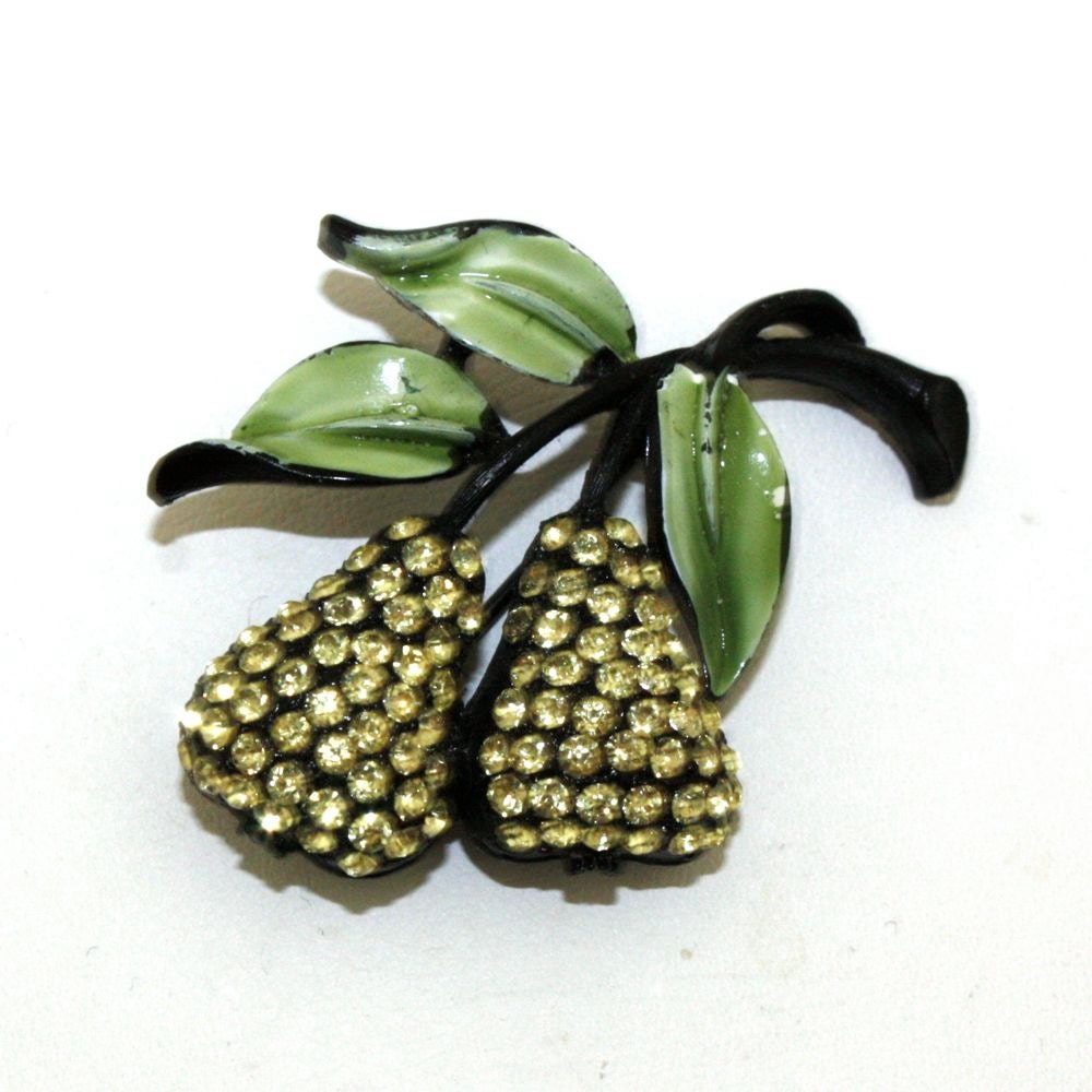 Vintage JJ Jonette Jewelry Rhinestone Japanned Pears