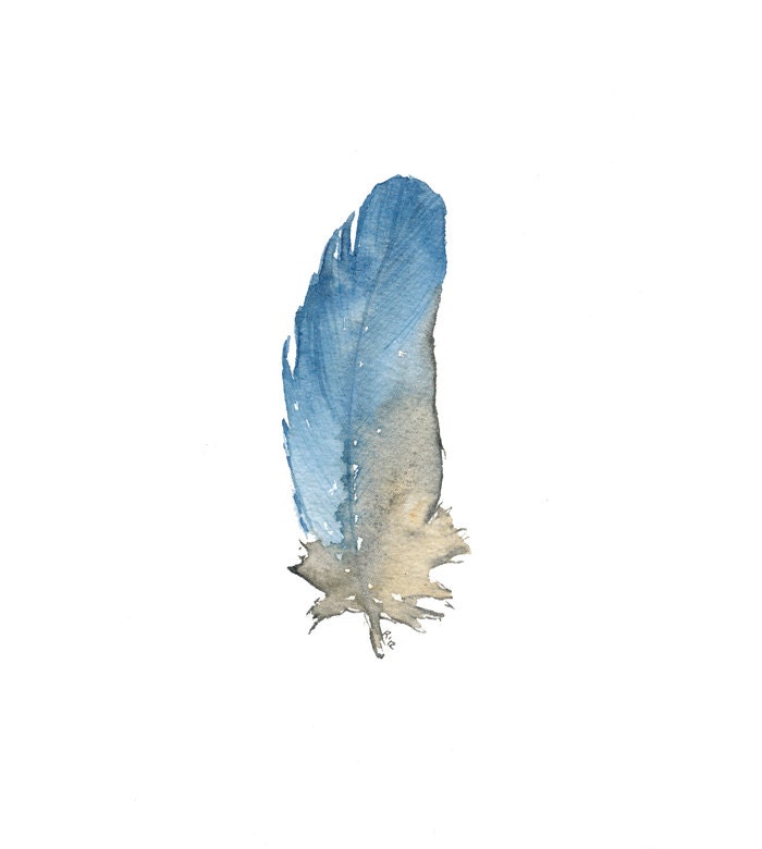Sky Blue Feather - archival print of watercolor painting