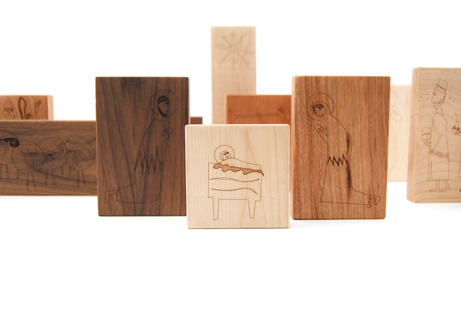 modern nativity, 11 piece wooden christmas kids block toy decoration