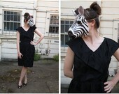 Vintage 80s LBD Black on Black Giant Polka Dot Dress by Liz Claiborne- sz M