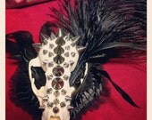 Dark Dahlia Headpiece, Taxidermy Raccoon Skull Hat, Ostrich, Spiked, Gothic, Fetish, Burlesque, Showgirl, Lolita, egL
