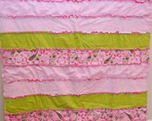 Baby RAG QUILT, Crib Blanket Bedding, Hot Pink, Green, Ready to Ship
