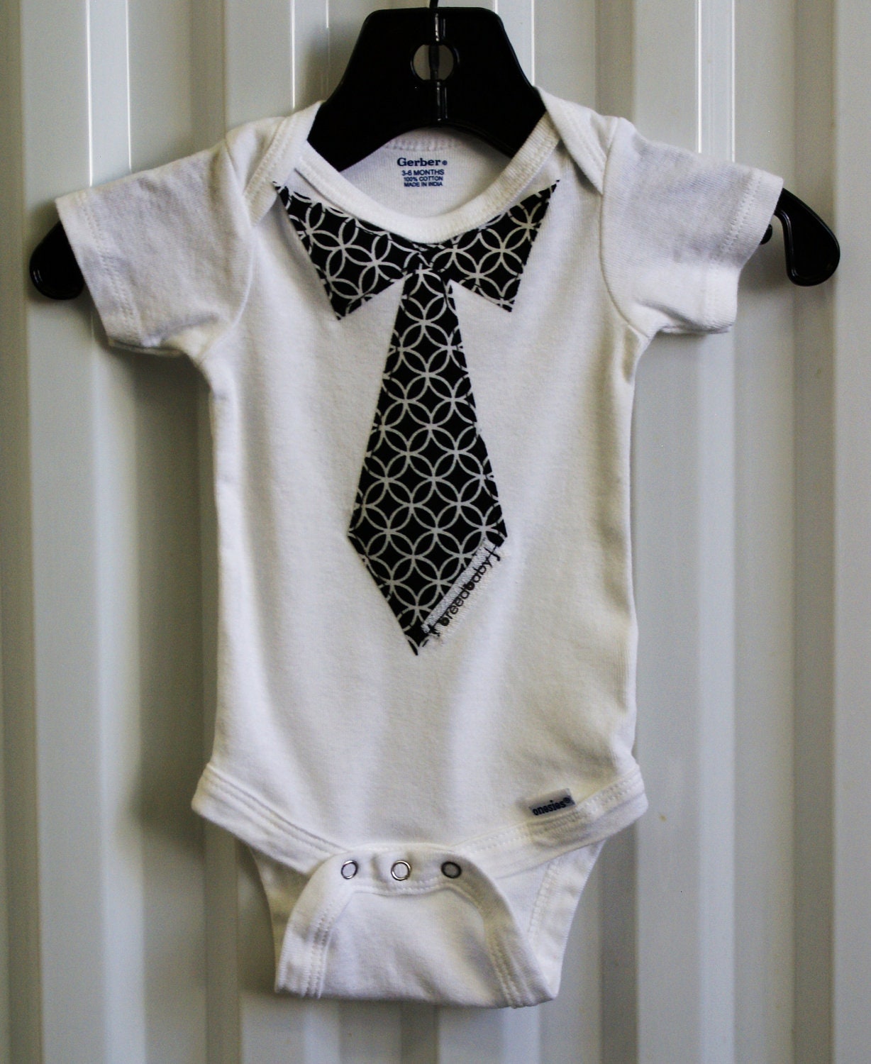 SALE ITEM-  Infant Necktie Bodysuit in Black and White Circles Pattern Sized 0 to 6 Months