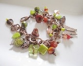 Copper Garden Bracelet and Earrings, Fall Colors, Czech Beads, Copper Butterfly, Autumn Garden Bracelet