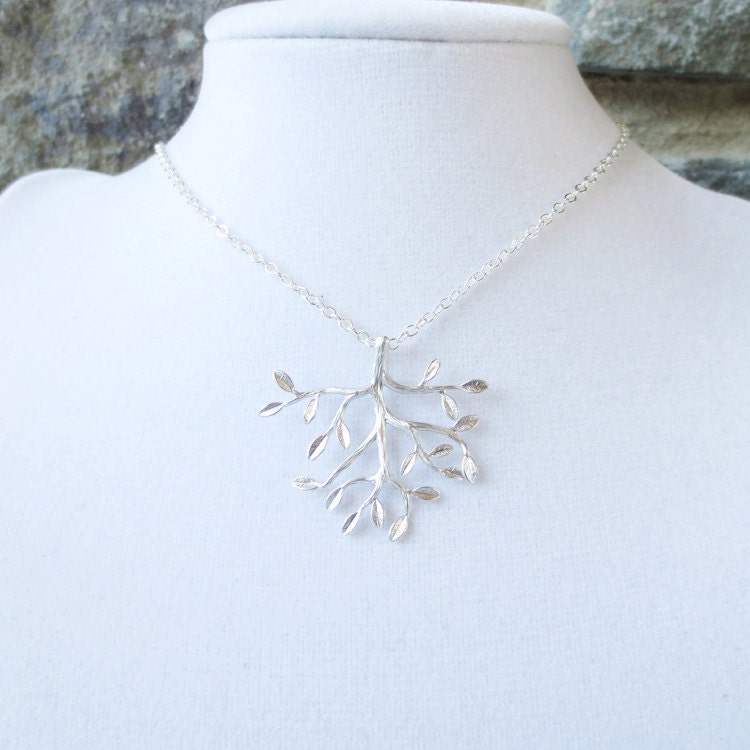 Silver Tree Statement Necklace Branch Pendant Necklace - wedding jewelry, bridesmaid necklace, Charm Branch Necklace, Modern Trendy Jewelry