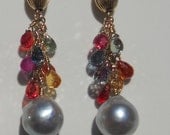 Fancy Color Sapphire Briolette and Natural Saltwater Baroque Pearl Drop Earrings in Solid 14K Gold