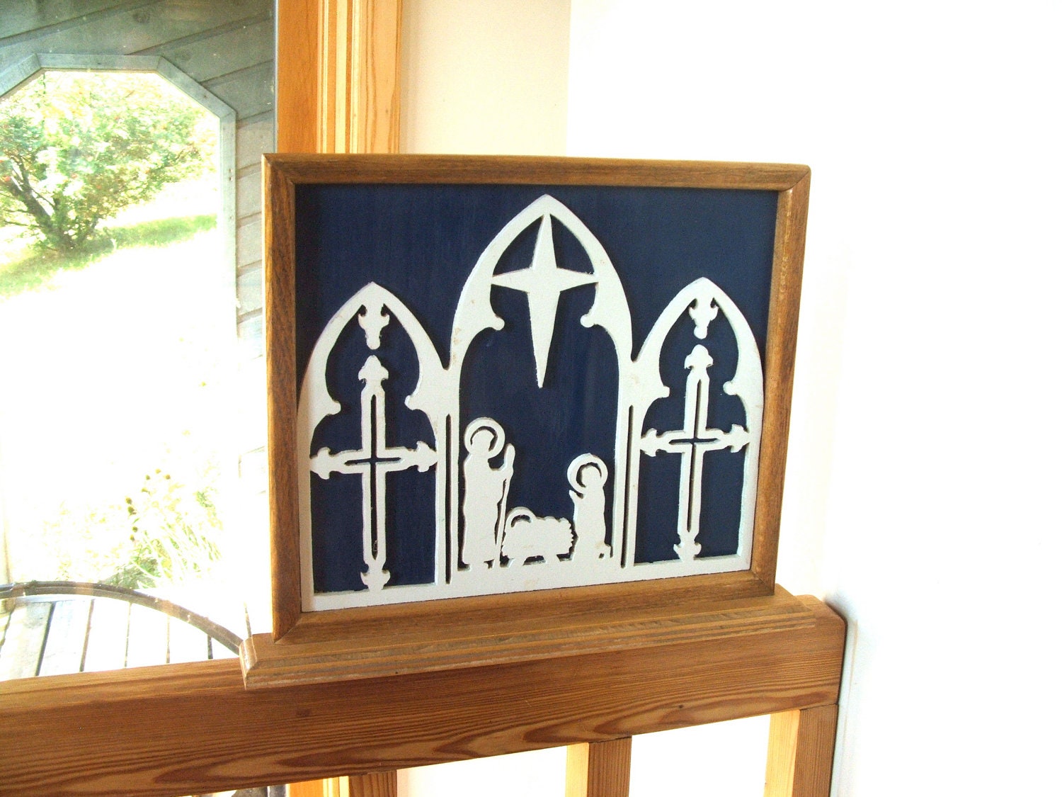 Vintage Hand Crafted Painted Wood Nativity 3D Silhouette