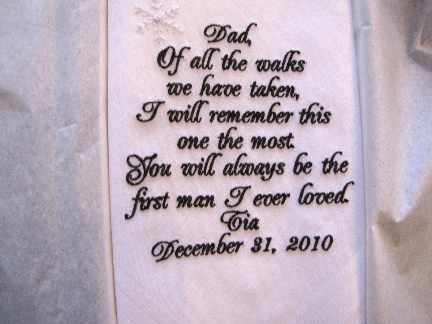 Winter Wedding snowflake Personalized  Handkerchief for Father of the Bride