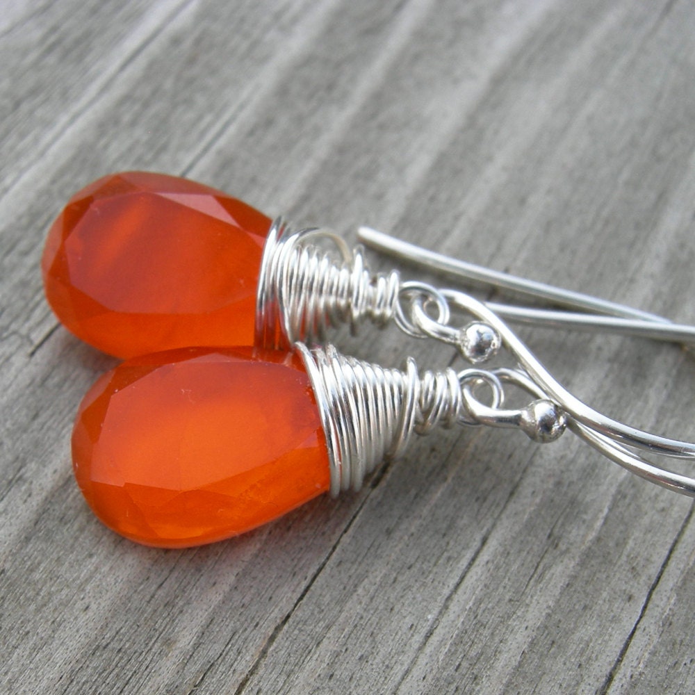 Orange Topaz Mother of Pearl Doublet Briolette Sterling Silver Earrings
