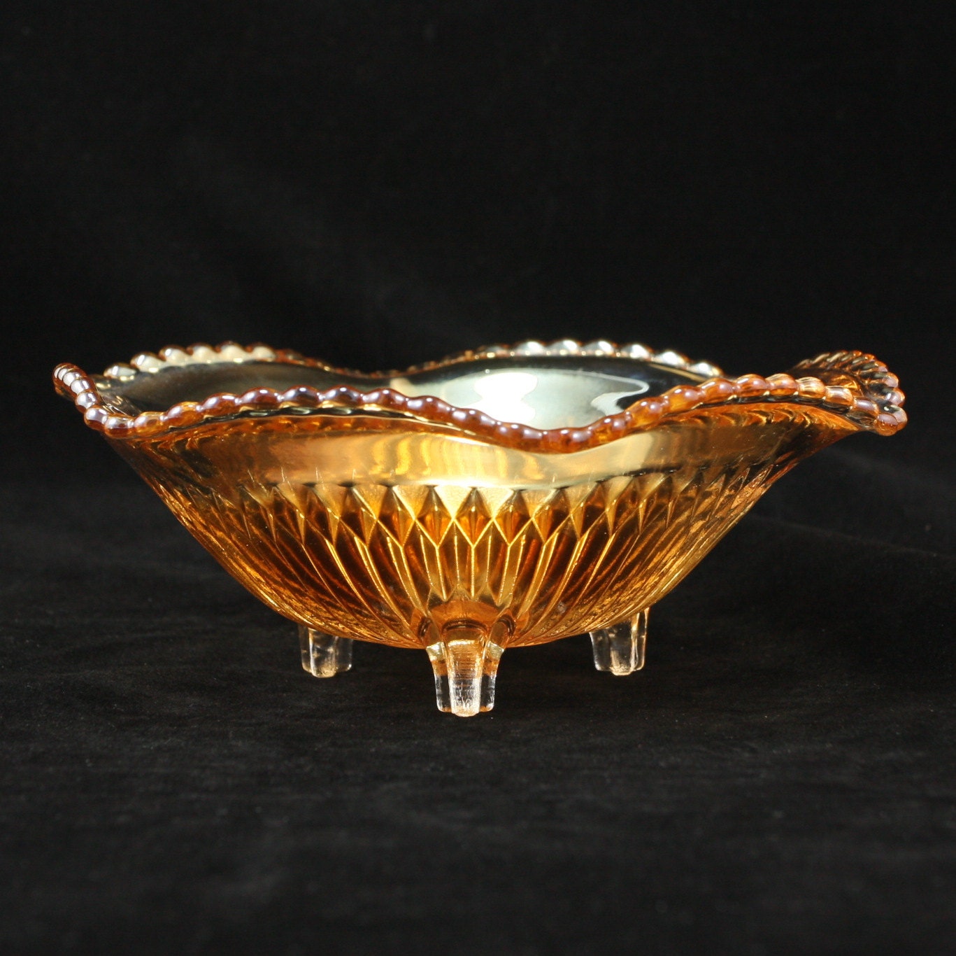 Jeannette Anniversary Iridescent Bowl 3 Leg Comport Vtg