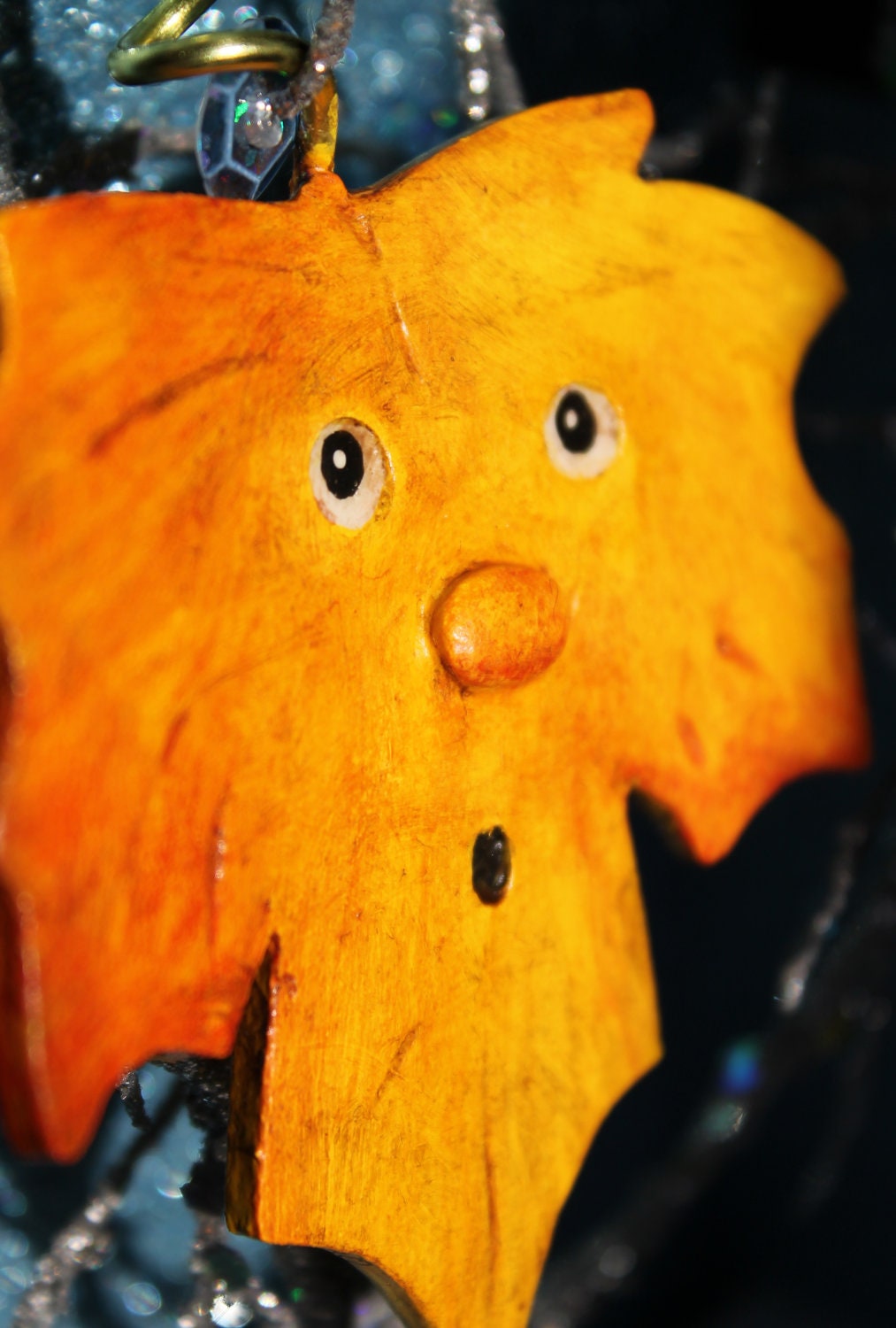OOAK Yellow Paper Clay Maple Leaf Ornament