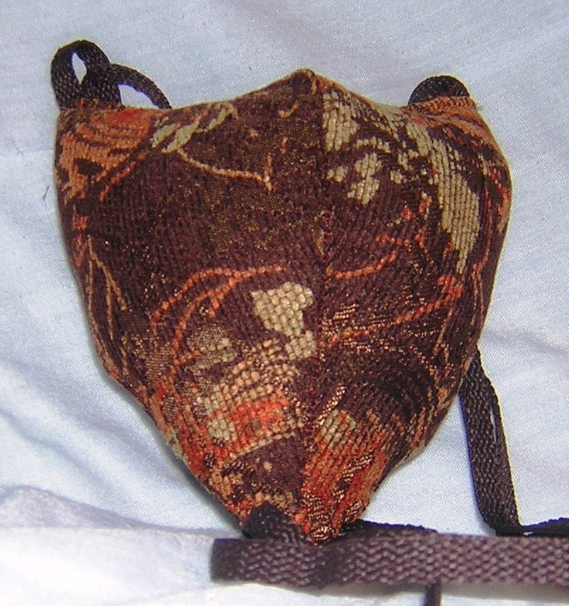 Renaissance Padded Brown and Orange Tapestry Fabric Codpiece with Ties