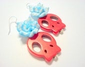 Red, White and Blue Day of the Dead Roses and Sugar Skull Earrings