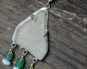 Genuine Sea Glass and Aventurine Handmade Sterling Silver Necklace