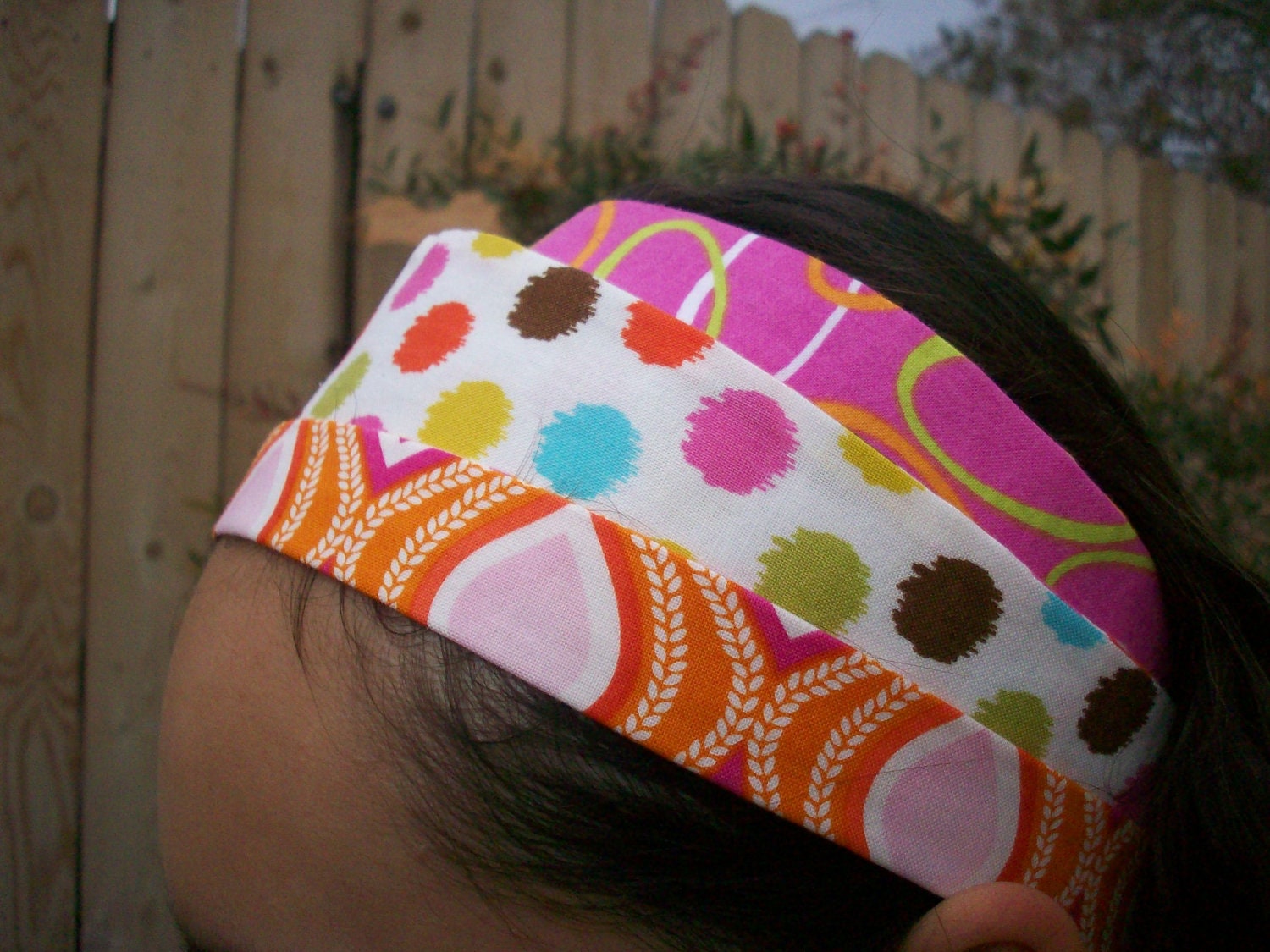 Headband Wardrobe Set of Three Dots Waves Rings Pink Orange