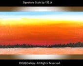 Abstract Landscape Painting ORIGINAL modern art "Winter Sunset" contemporary acrylic by QiQiGallery
