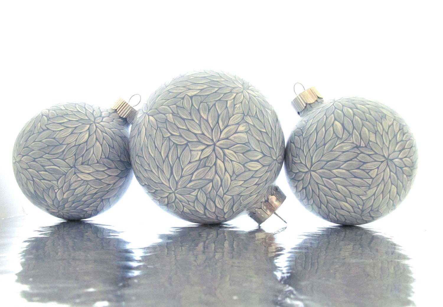 Winter Wonderland: Set of 3 Blue and White Painted Glass Ornament Black Friday Sale